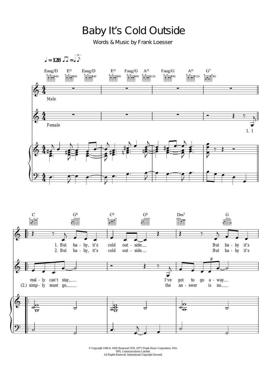 Baby, It's Cold Outside Piano, Vocal scores gallery preview page 1