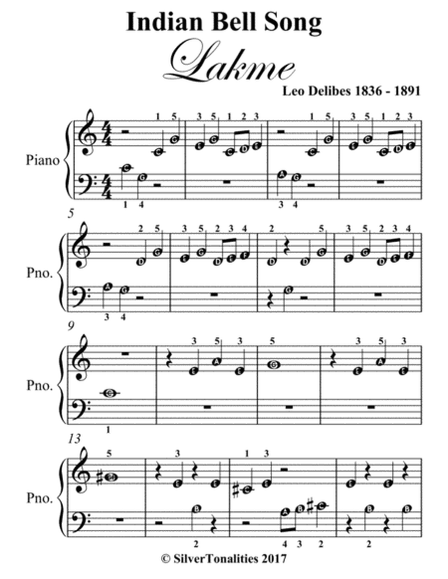 Indian Bell Song Lakme Beginner Piano Sheet Music