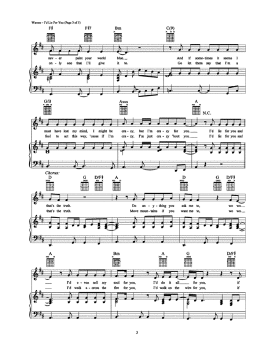 I'd Lie For You (And That's The Truth) Piano, Vocal, Guitar scores gallery preview page 3