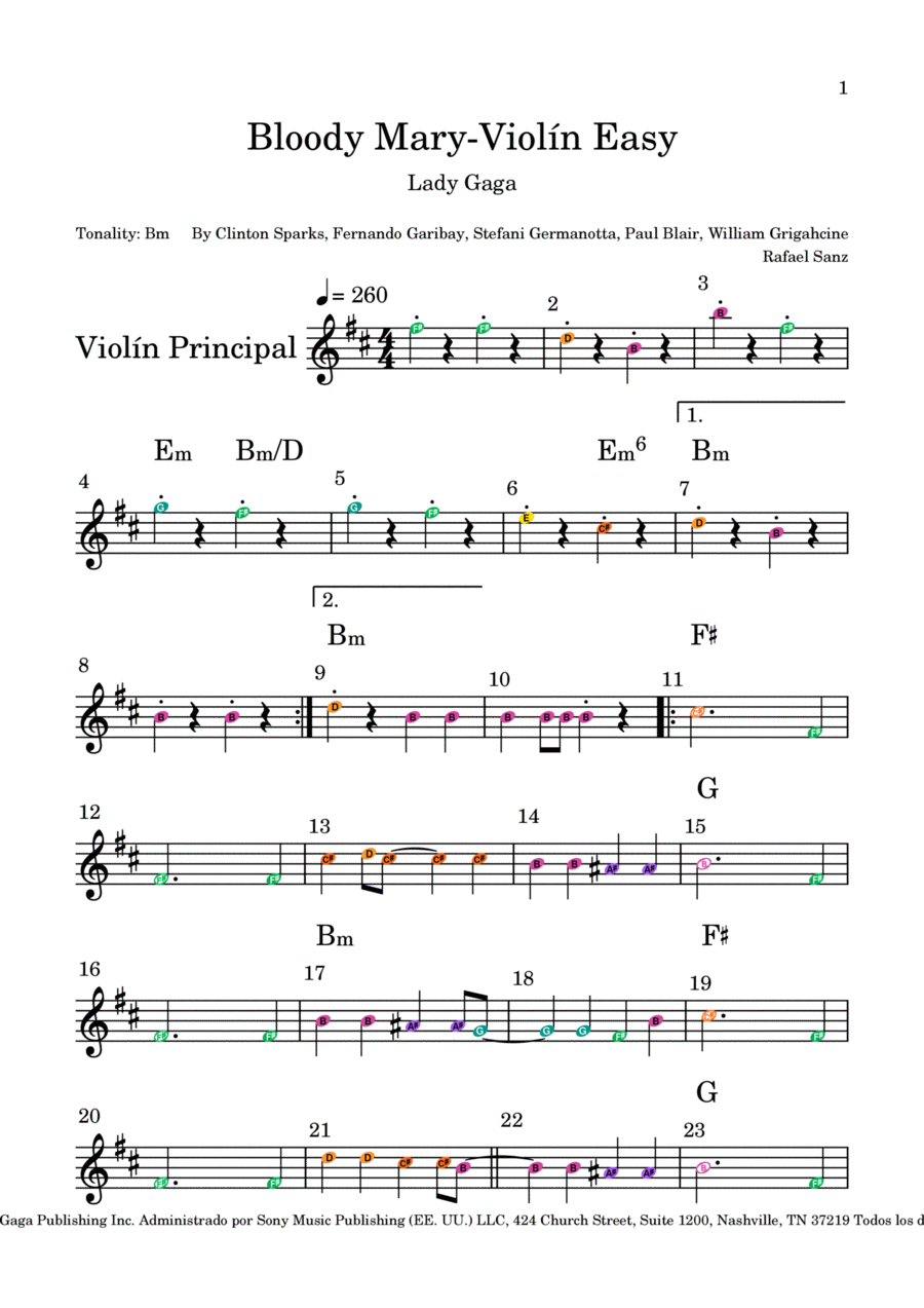 Bloody Mary Violin Solo scores gallery preview page 1