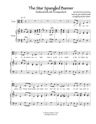 "Star Spangled Banner" Viola Solo with Piano in C