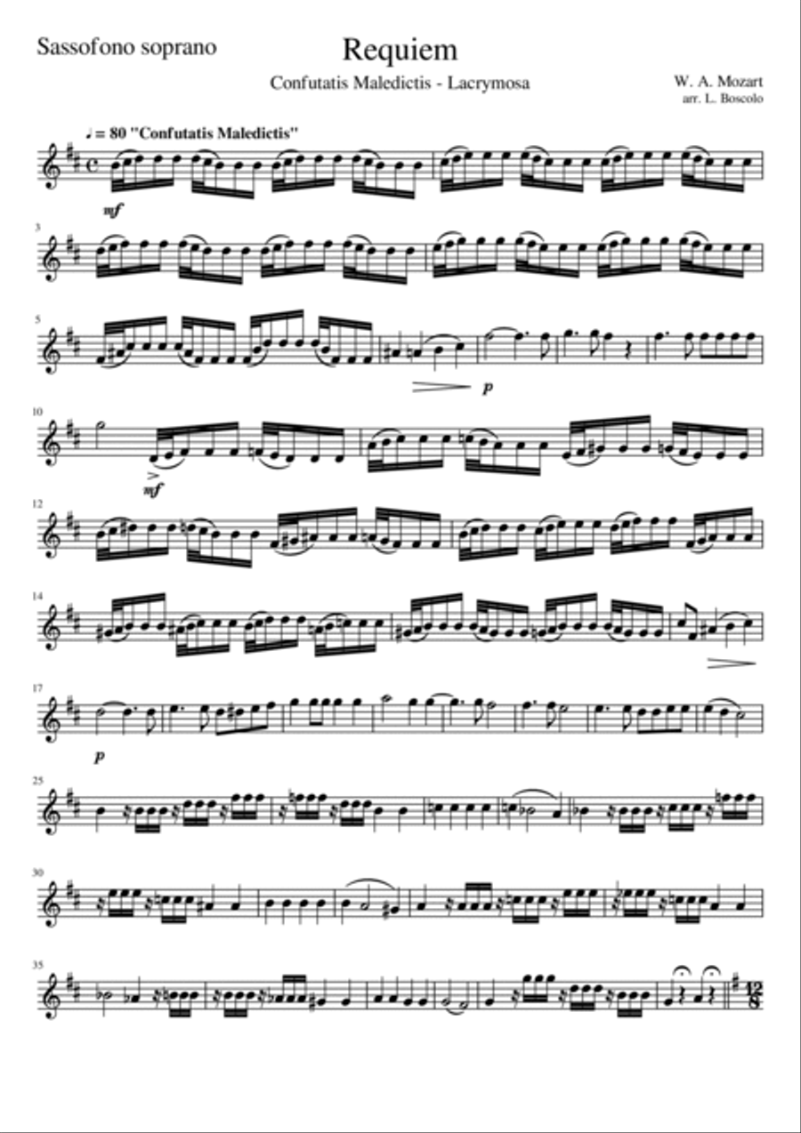 Requiem in D Minor: Confutatis Maledictis, Lacrimosa Saxophone Quartet scores gallery preview page 6