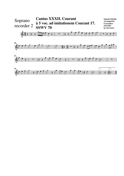 Canzon ad imitationem Courant 17 SSWV 70 (arrangement for 5 recorders)