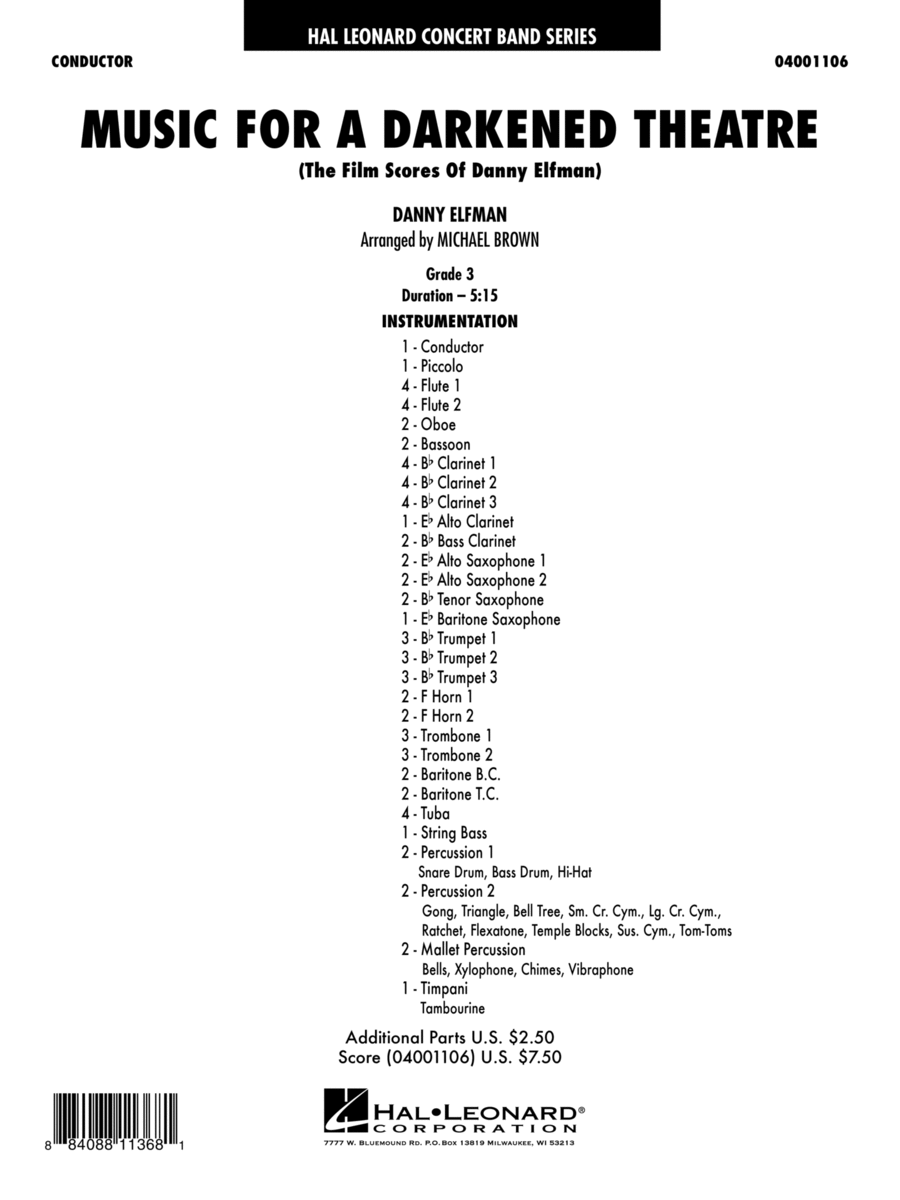 Music for a Darkened Theatre (The Film Scores of Danny Elfman) (arr. Brown) - Full Score Concert Band scores gallery preview page 1