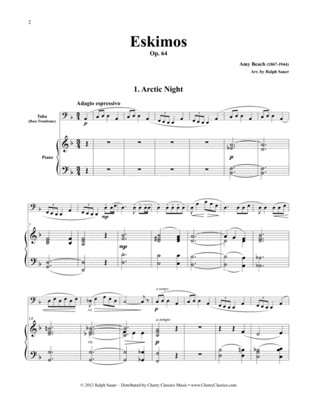 Eskimos, Op. 64 for Tuba or Bass Trombone & Piano