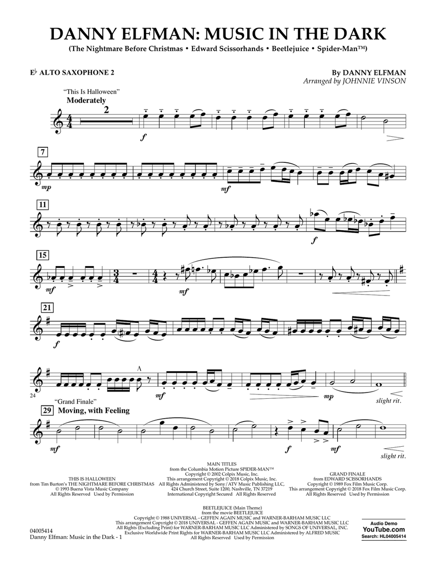 Danny Elfman: Music in the Dark - Eb Alto Saxophone 2 Concert Band scores gallery preview page 1