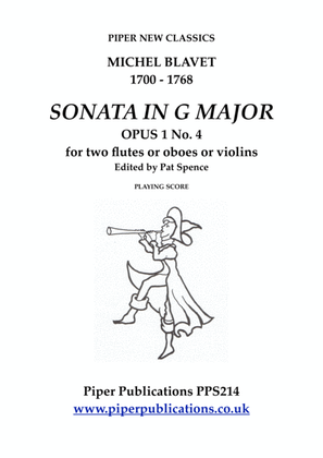 Book cover for BLAVET SONATA IN G MAJOR FOR TWO FLUTES OR OBOES OR VIOLINS