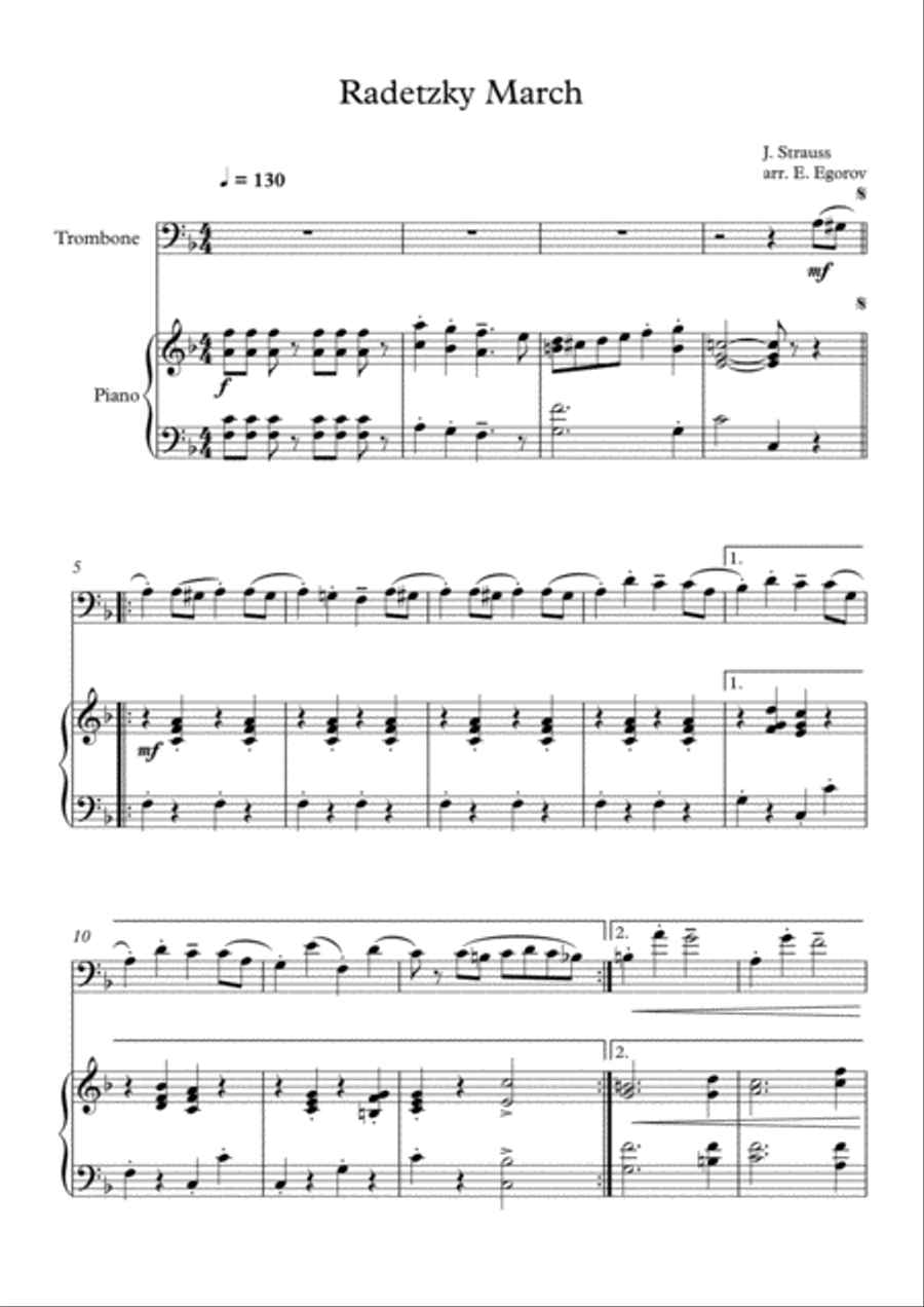 Radetzky March, Johann Strauss Sr., For Trombone & Piano Piano Accompaniment scores gallery preview page 1