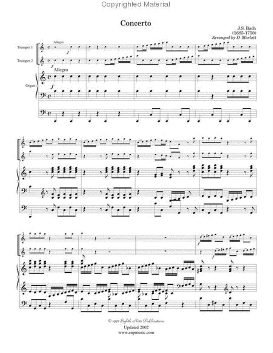 Concerto in C, BWV 594 (Movement I) Trumpet Duet scores gallery preview page 2