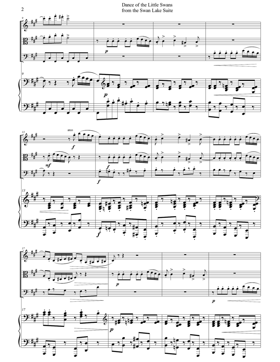 Pyotr Tchaikovsky - Dance of the Little Swans (Swan Lake ballet) arr. for piano quartet (score and p Piano Quartet scores gallery preview page 2