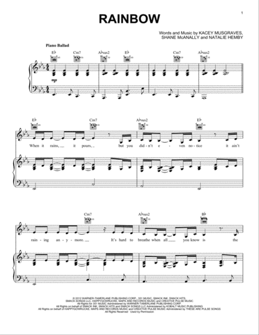 Rainbow Piano, Vocal, Guitar scores gallery preview page 1