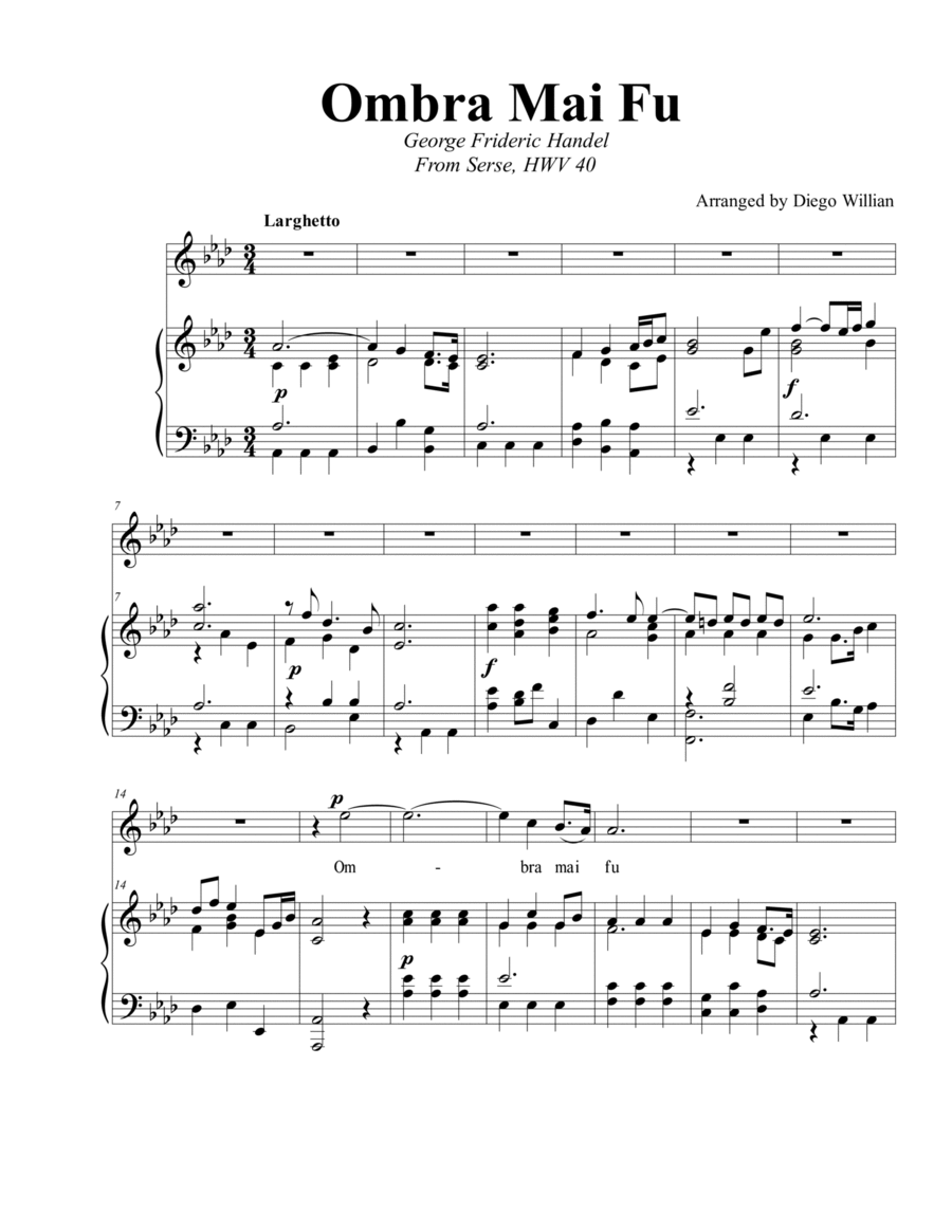 Ombra Mai Fu, Ab Major Voice scores gallery preview page 1