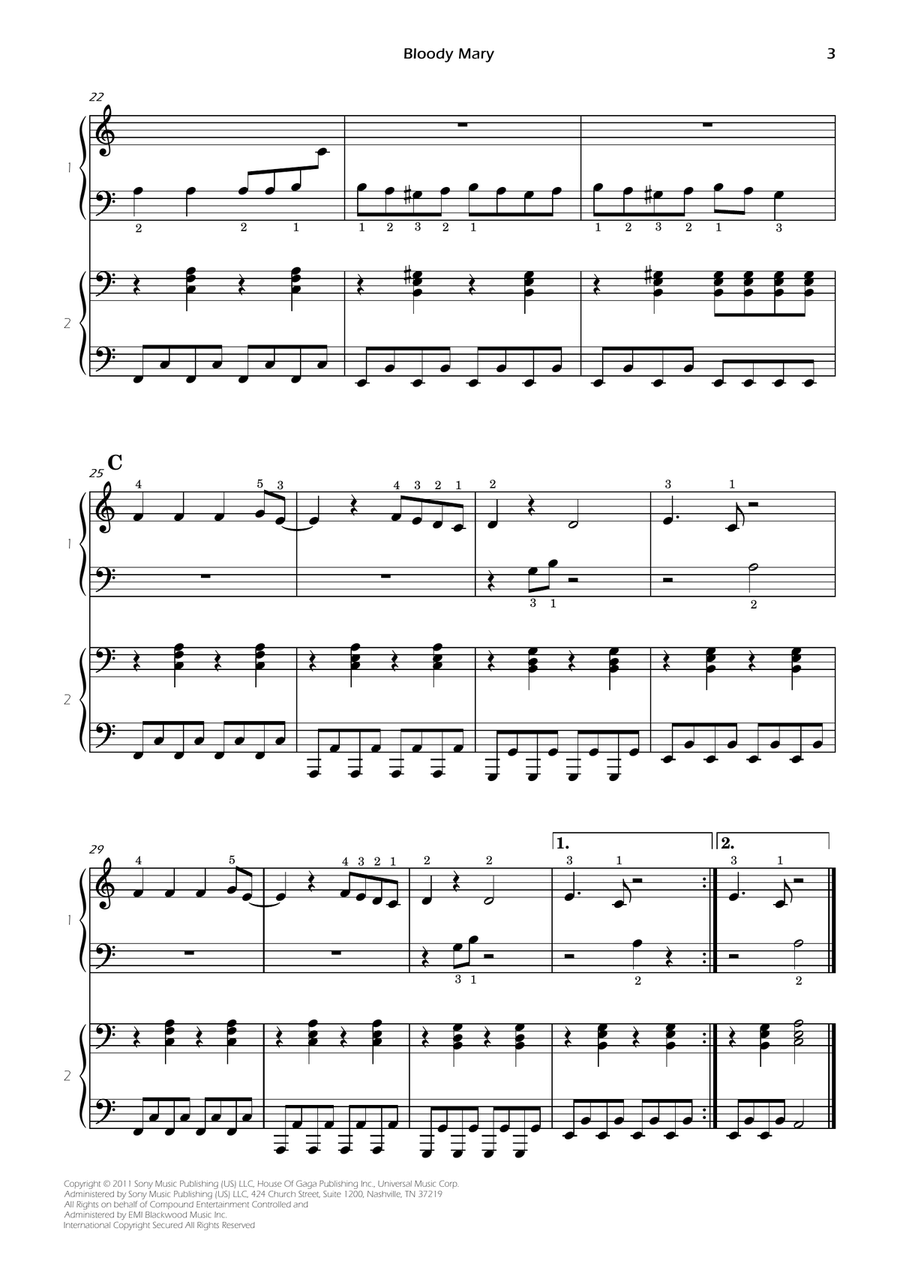 Bloody Mary Easy Piano scores gallery preview page 5