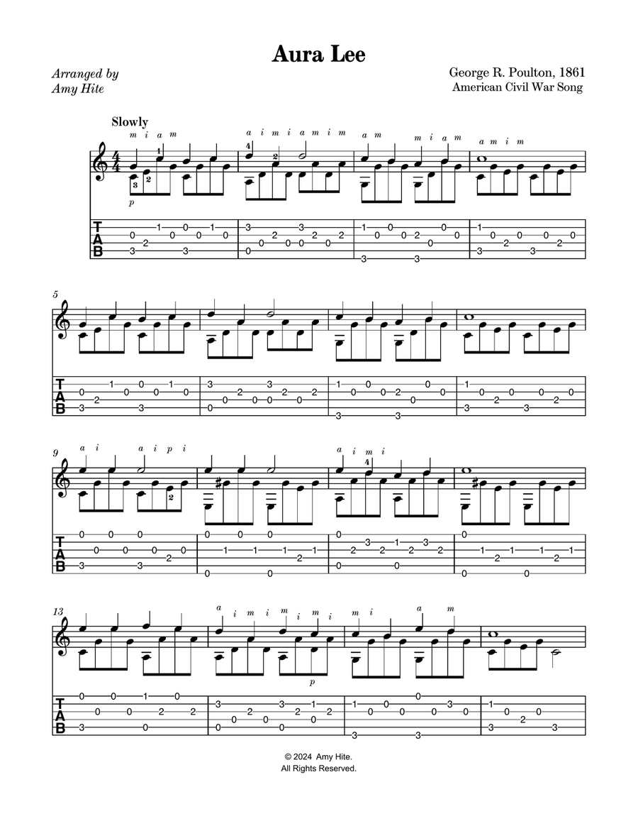 Aura Lee Acoustic Guitar scores gallery preview page 1