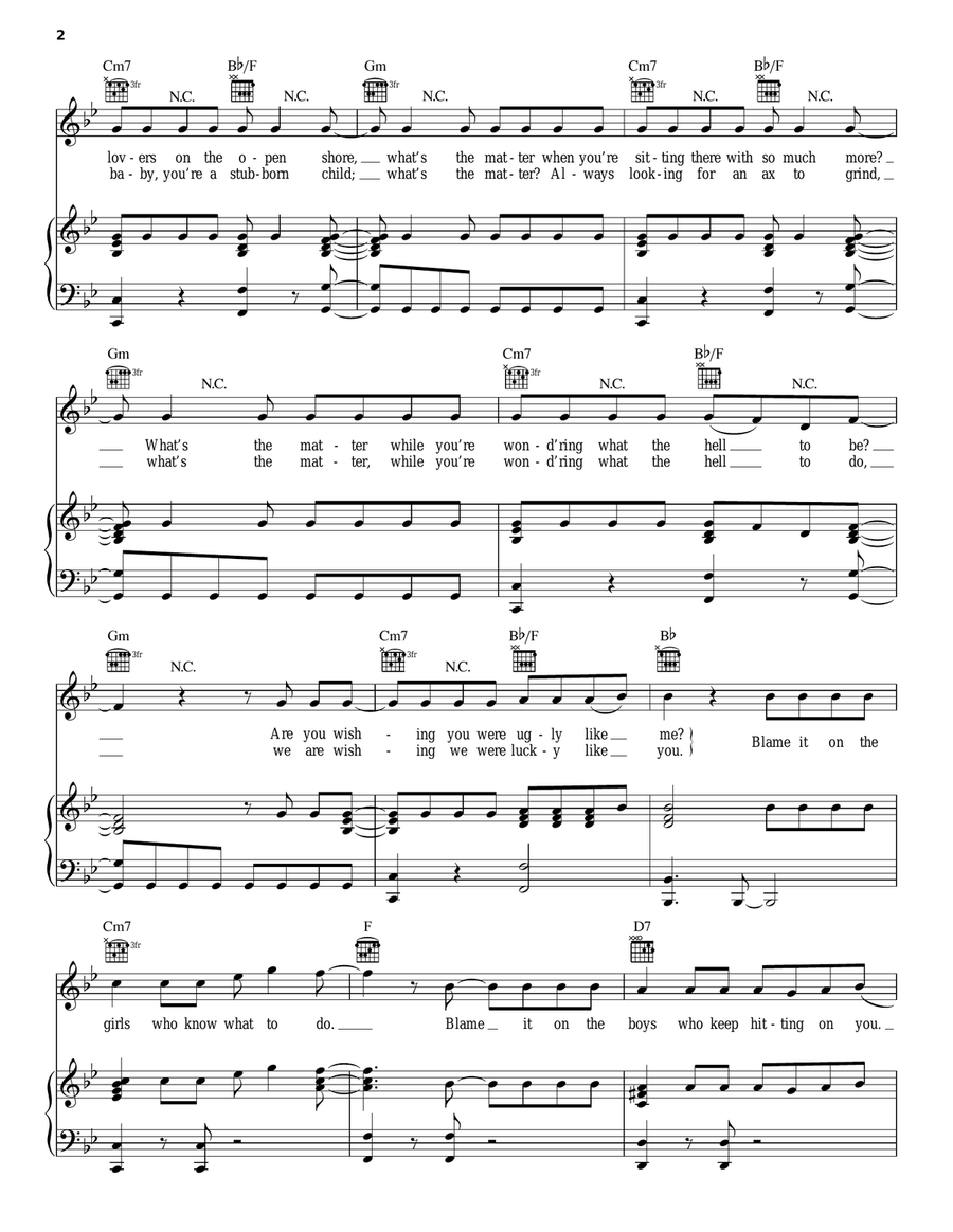 Blame It On The Girls Piano, Vocal, Guitar scores gallery preview page 2