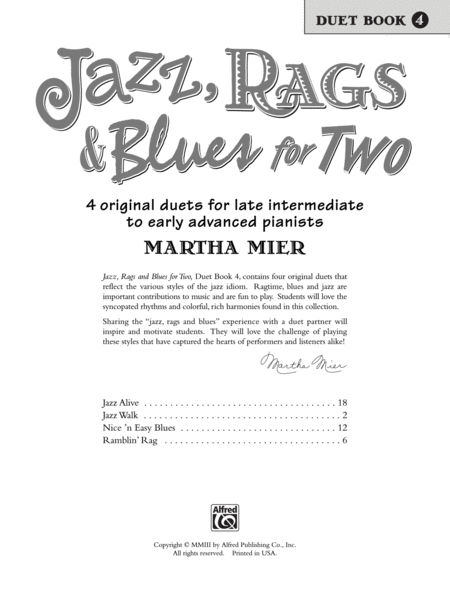 Jazz, Rags & Blues for Two, Book 4