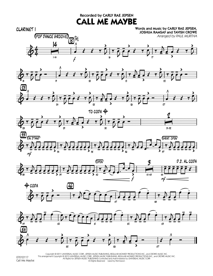 Call Me Maybe - Bb Clarinet 1 Jazz Ensemble scores gallery preview page 1