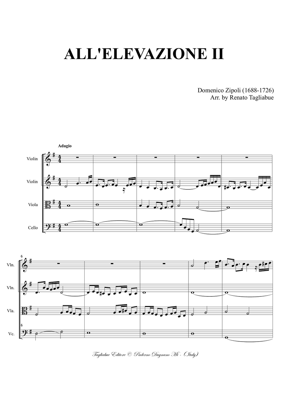 TOCCATA ALL'ELEVAZIONE II in C Maior - D. Zipoli - Arr. for String Quartet With parts String Quartet scores gallery preview page 2