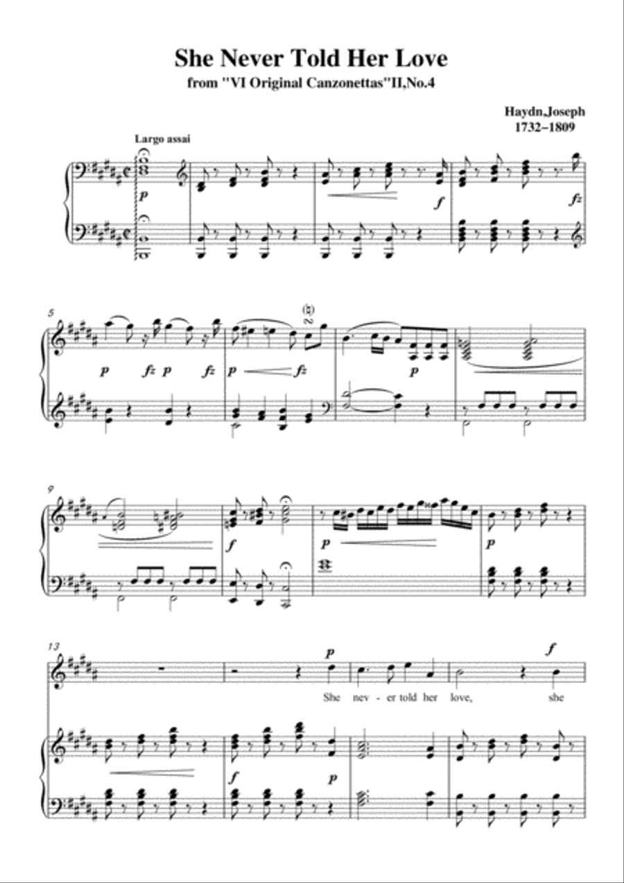Haydn-She Never Told Her Love in B Major, for Voice and Piano Voice Solo scores gallery preview page 3
