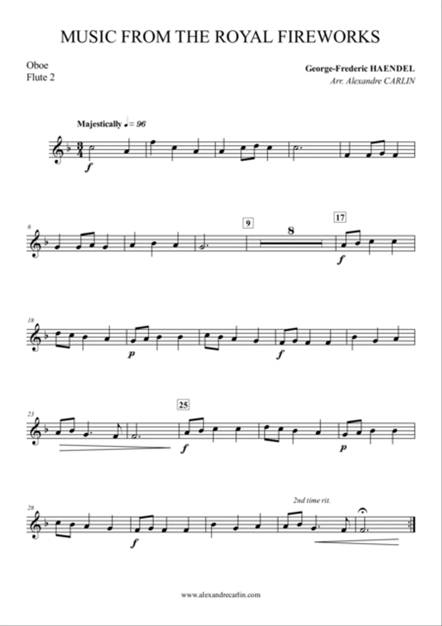 Music from the Royal Fireworks by Haendel, for beginning band - Score & Parts image number null