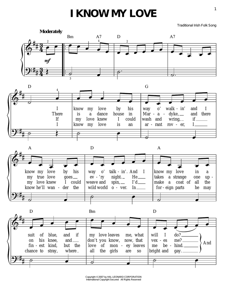 I Know My Love I Know My Love Easy Piano scores gallery preview page 1