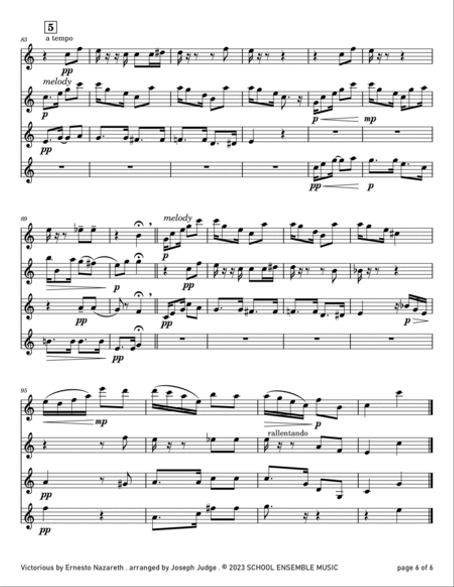 Victorious by Ernesto Nazareth for Clarinet Quartet in Schools Clarinet Quartet scores gallery preview page 6
