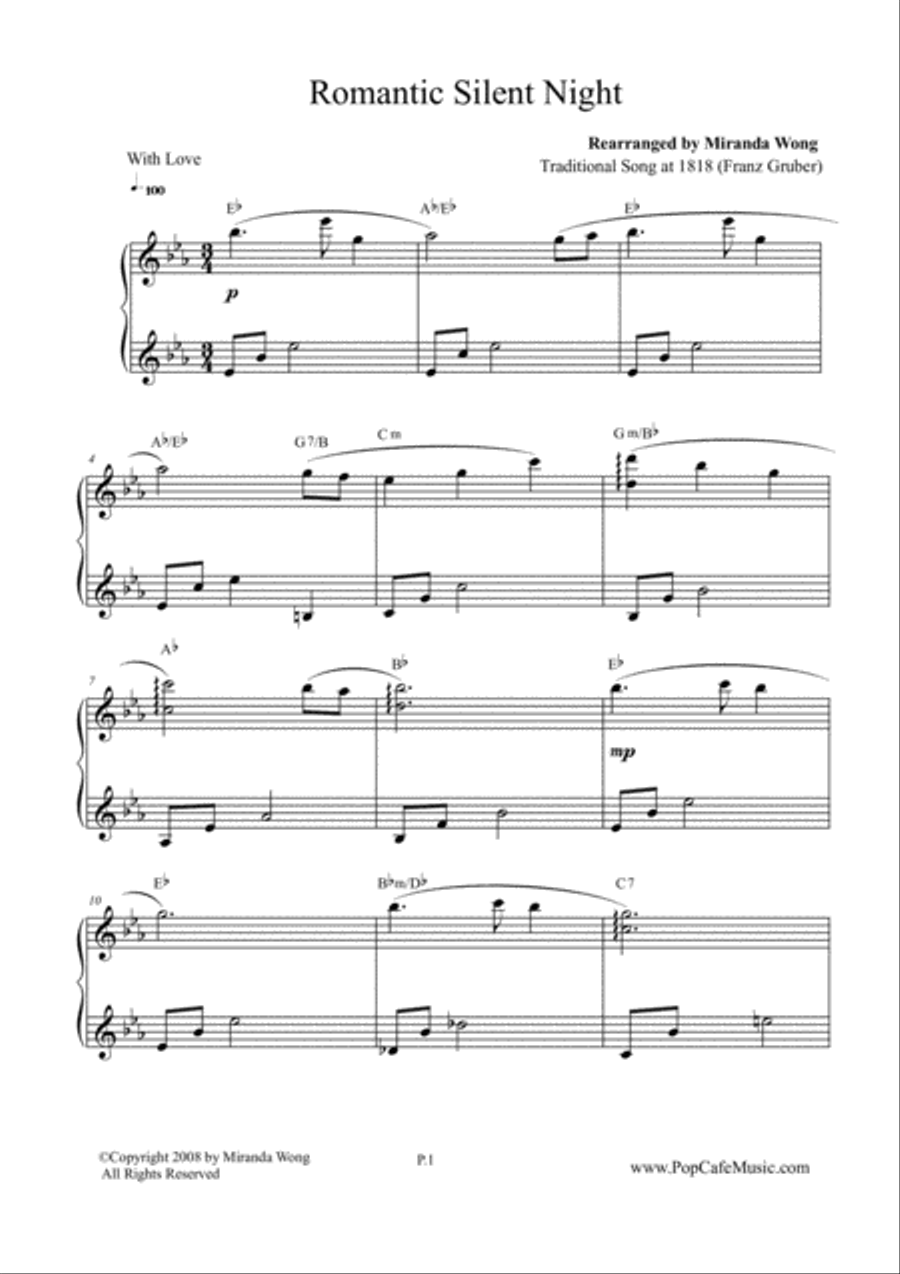 4 Romantic Christmas Tunes for Piano Solo - C Key Piano Solo scores gallery preview page 1