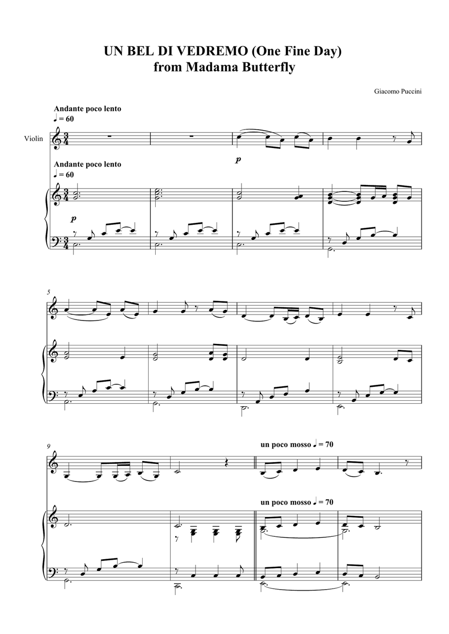Un Bel Di Vedremo ('One Fine Day') - from Madama Butterfly Chamber Music scores gallery preview page 1