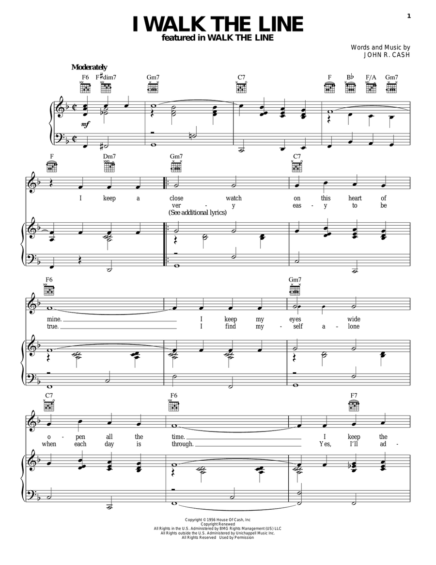 I Walk The Line Piano, Vocal, Guitar scores gallery preview page 1