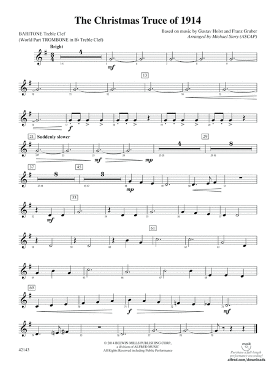 The Christmas Truce of 1914: Baritone T.C. Concert Band scores gallery preview page 1