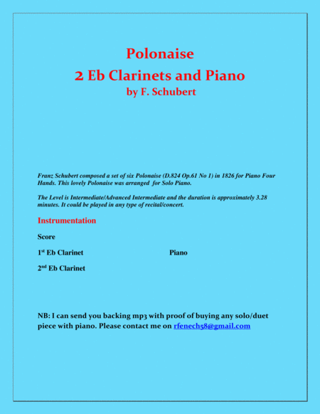 Polonaise - F. Schubert - For 2 E Flat Clarinets and Piano - Intermediate image number null