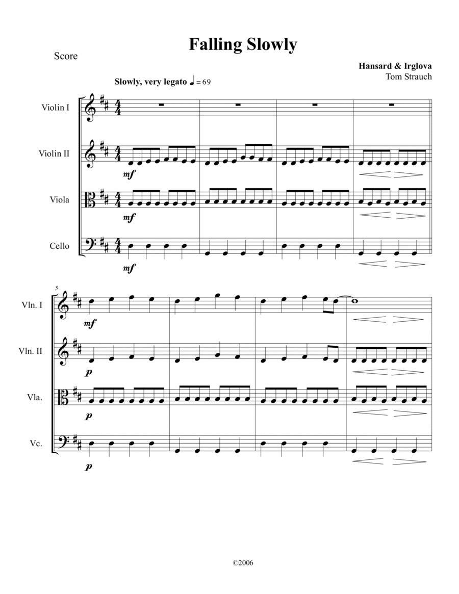 Te Prometo (falling Slowly) String Quartet scores gallery preview page 1