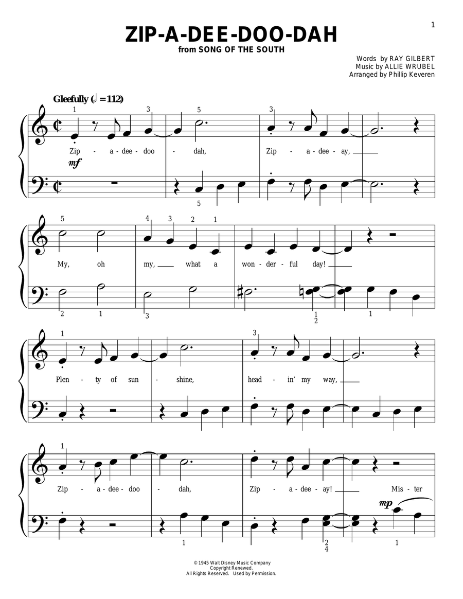 Zip-A-Dee-Doo-Dah (from Song Of The South) (arr. Phillip Keveren) Easy Piano scores gallery preview page 1