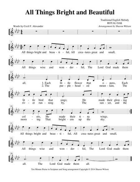 All Things Bright and Beautiful by Sharon Wilson Voice - Digital Sheet Music