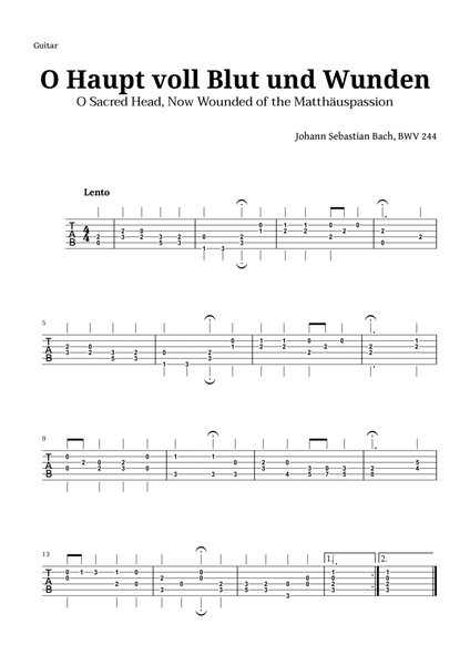Sacred Head, Now Wounded by Bach for Guitar TAB image number null