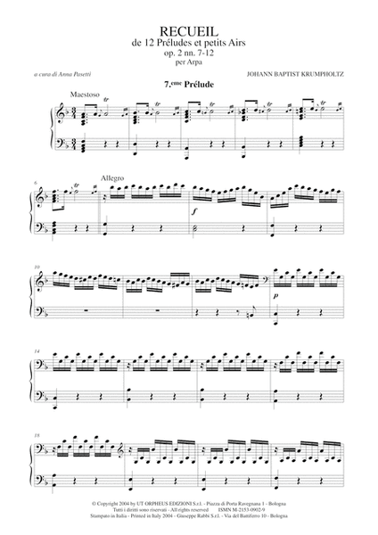Recueil de 12 Préludes et petits Airs Op. 2 for Harp - Vol. II: Nos. 7-12