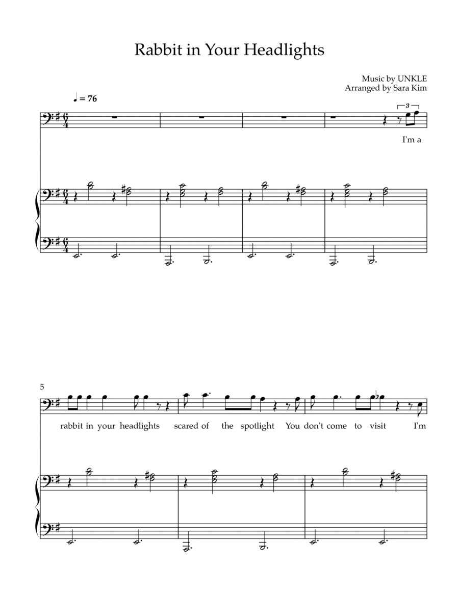 Rabbit In Your Headlights (instrumental) Piano, Vocal, Guitar scores gallery preview page 1