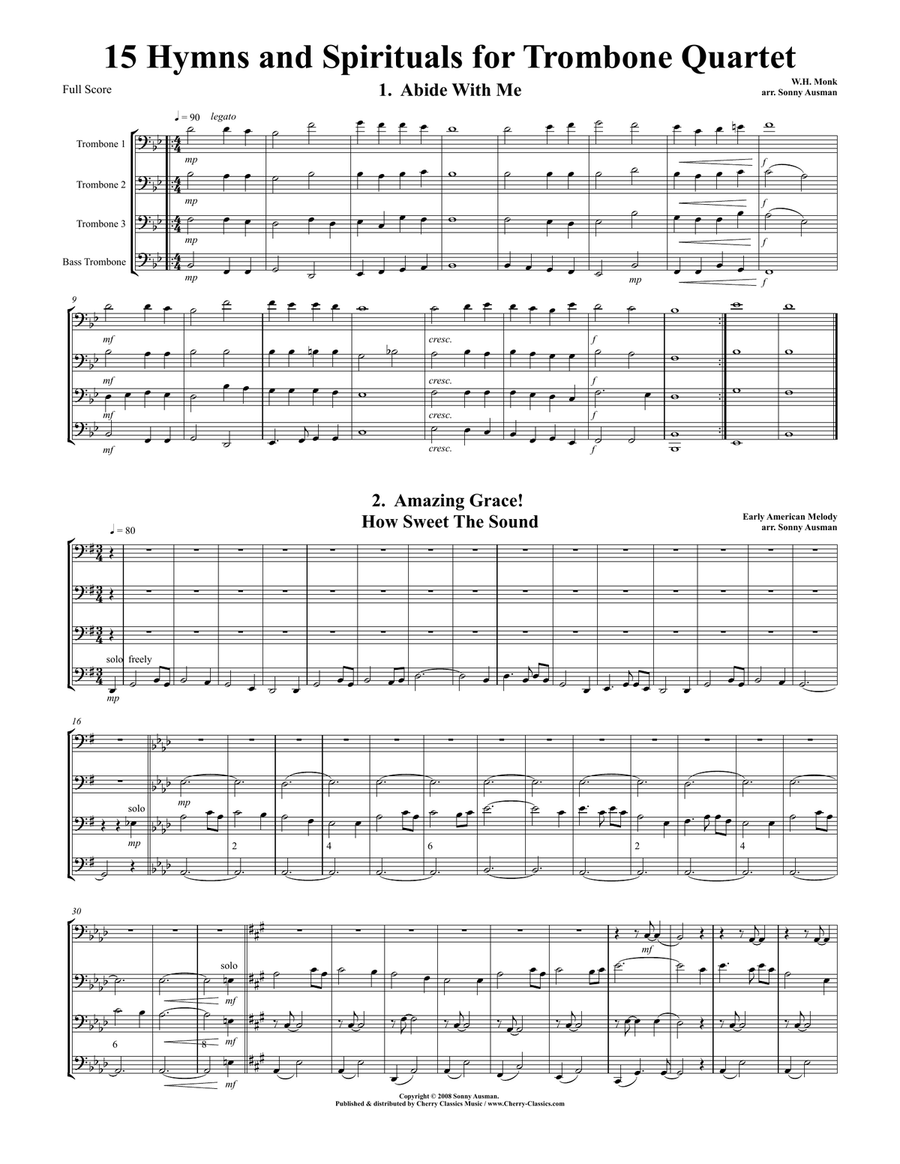 15 Hymns & Spirituals for Trombone Quartet-Bass clef edition