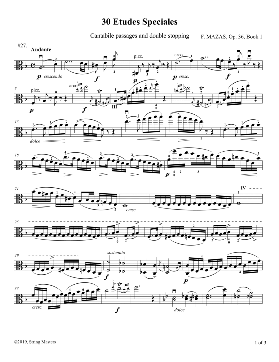 Mazas, Etudes for Viola Op 36, Book 1, No.27 Viola Solo scores gallery preview page 1