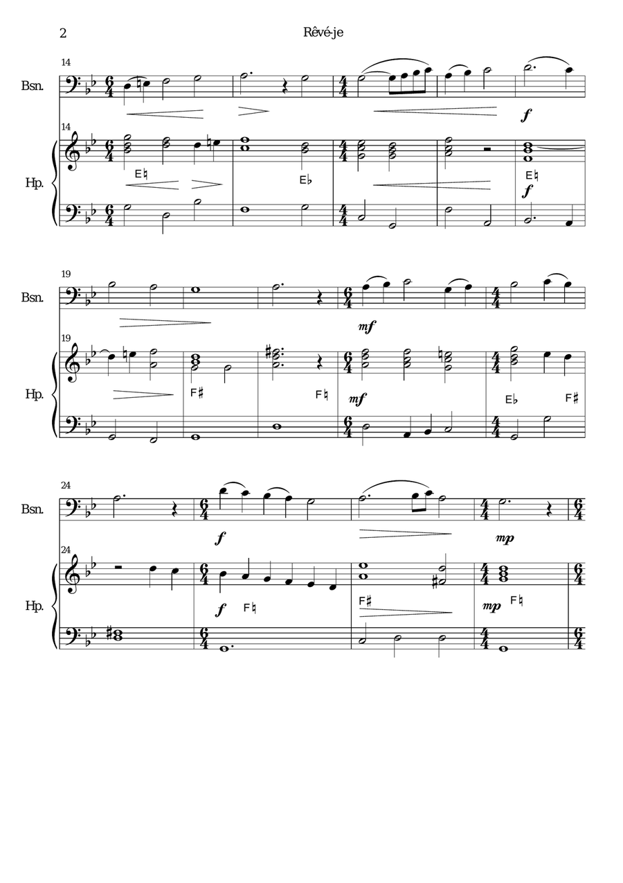 Rêvé-je (Am I Dreaming?) for bassoon and harp Bassoon scores gallery preview page 2