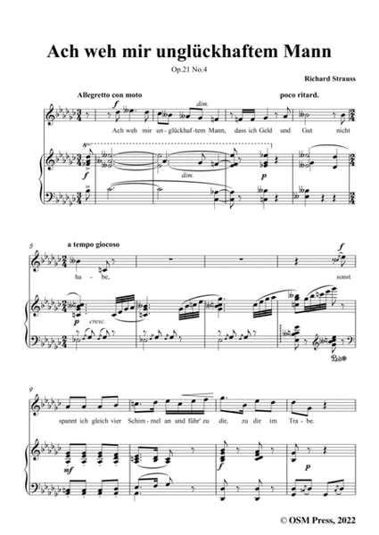 Richard Strauss-Ach weh mir unglückhaftem Mann,Op.21 No.4,in G flat Major image number null