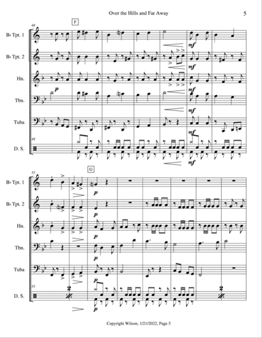 Over the Hills and Far Away Brass Quintet scores gallery preview page 6