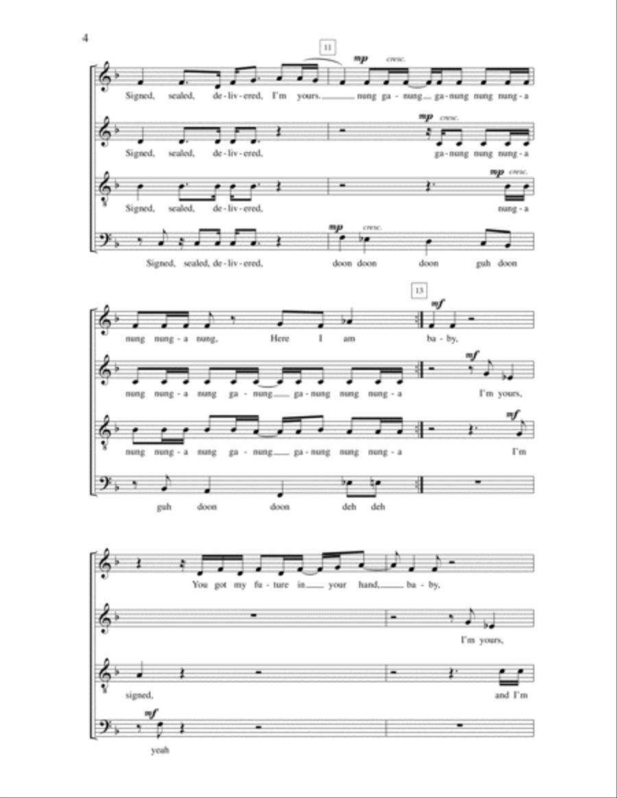 Signed, Sealed, Delivered I'm Yours 4-Part scores gallery preview page 4