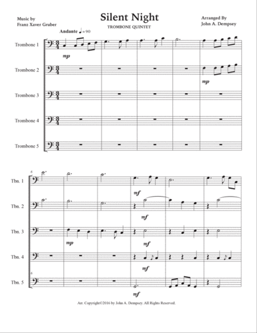 Silent Night (Trombone Quintet) Brass Quintet scores gallery preview page 5