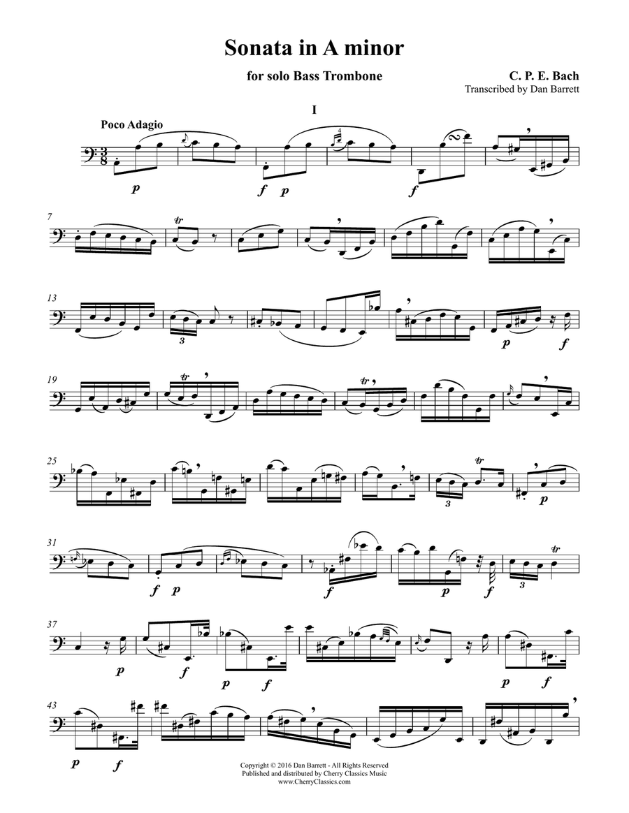 Sonata in A minor for Bass Trombone Unaccompanied Bass Trombone scores gallery preview page 1