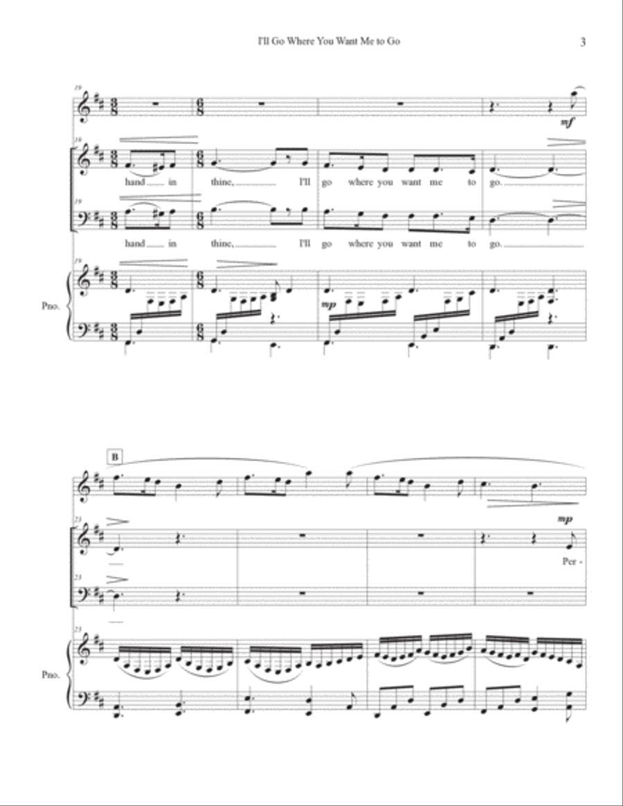 I'll Go Where You Want Me to Go - 2-Part Mixed Chorus, Piano, C instrument 2-Part scores gallery preview page 4