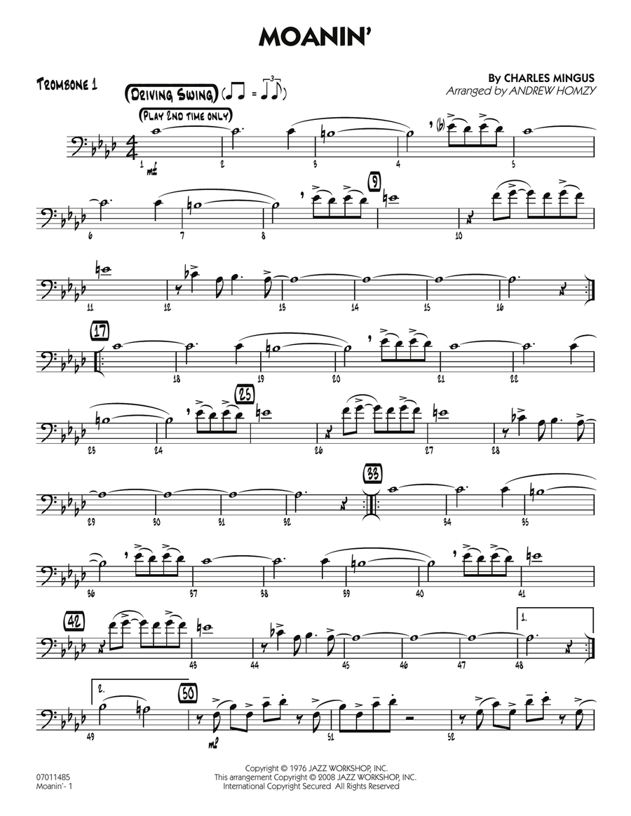 Moanin' - Trombone 1 Moanin' - Trombone 1 Jazz Ensemble scores gallery preview page 1