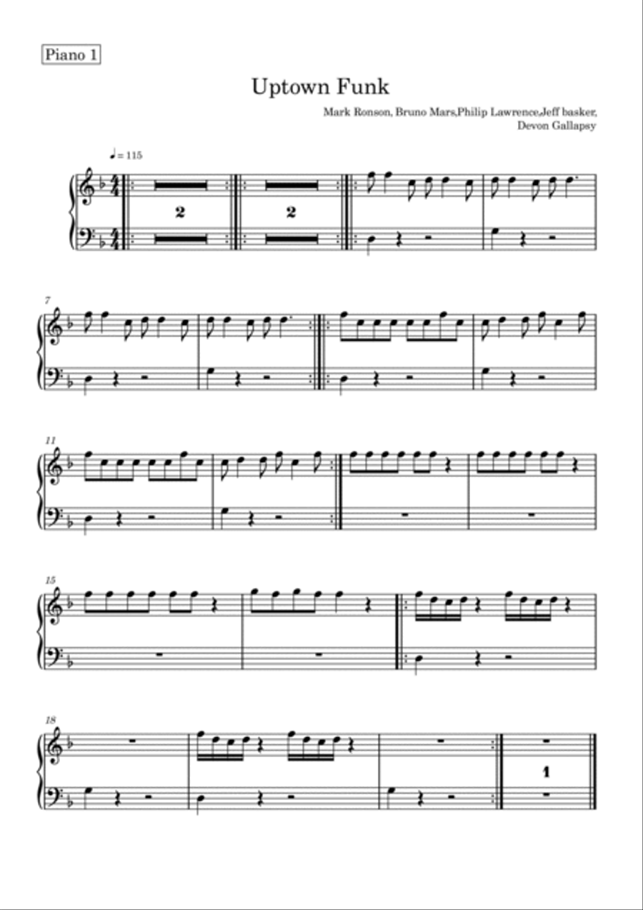 Uptown Funk Easy Piano scores gallery preview page 3