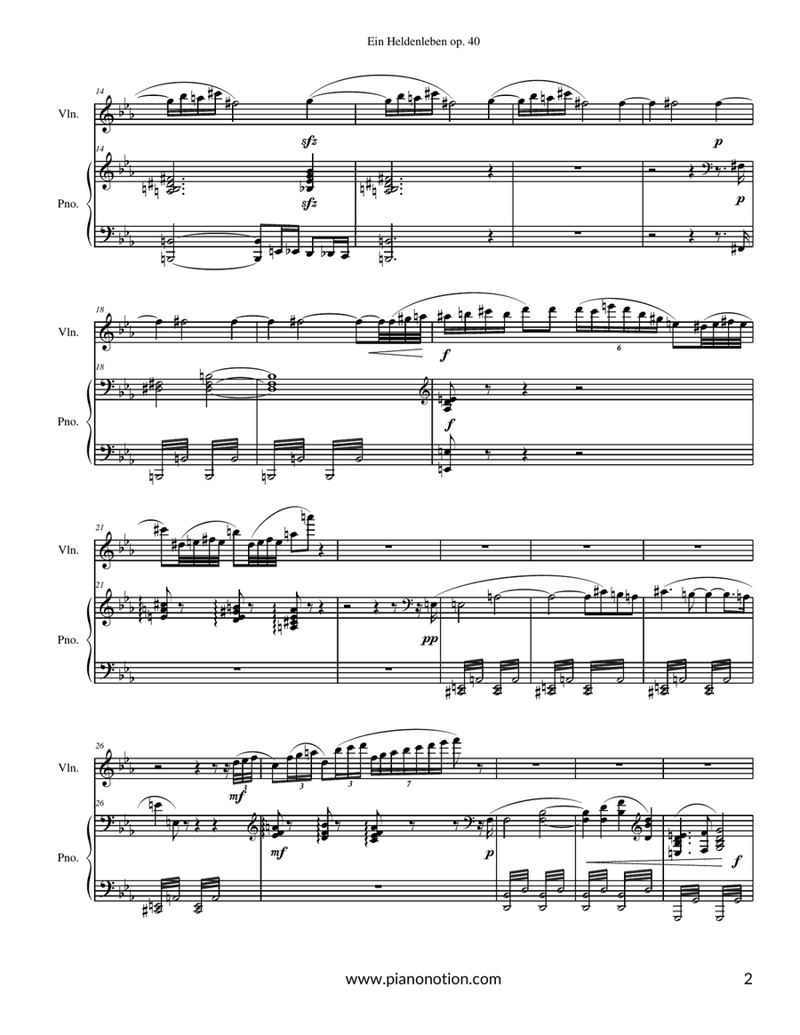 Ein Heldenleben (Violin solo & Piano accompaniment) Violin Solo scores gallery preview page 2