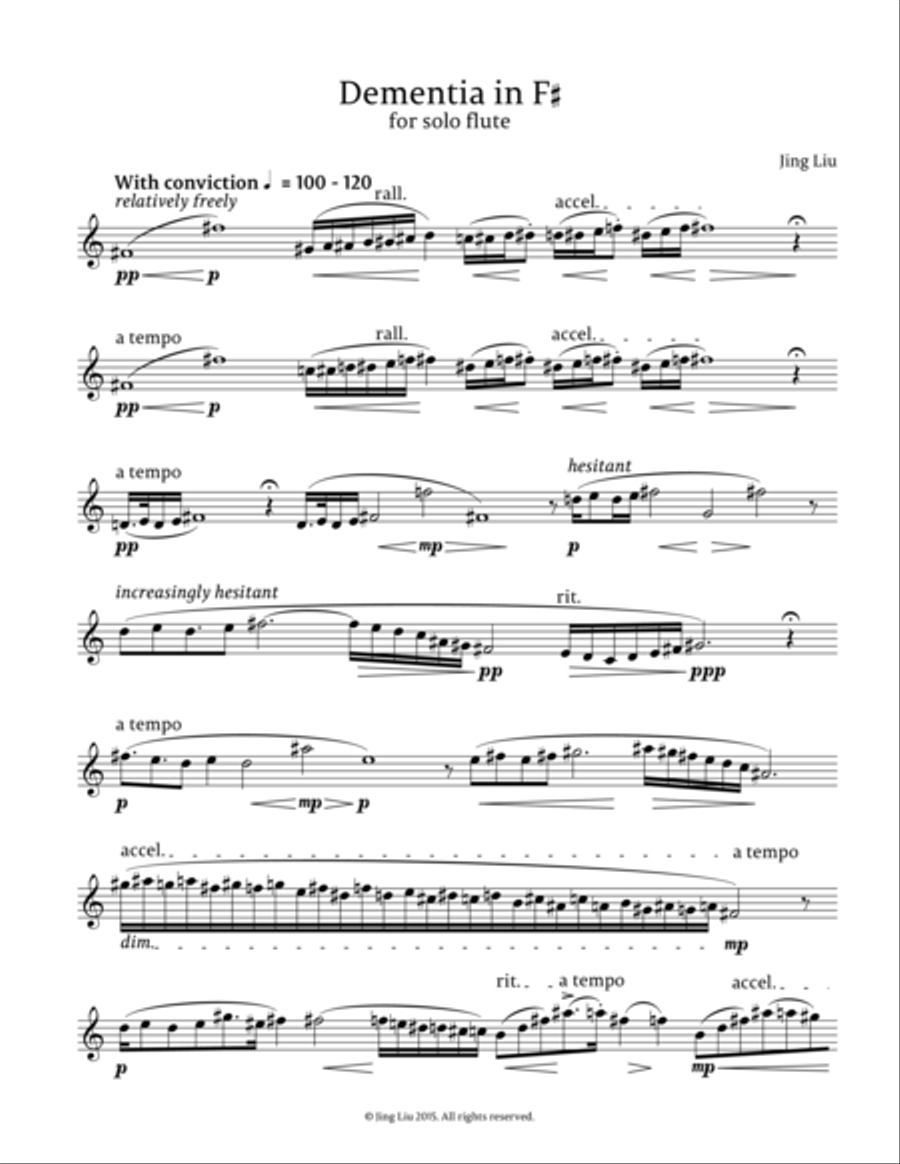 Dementia in F-sharp for solo flute Flute Solo scores gallery preview page 1